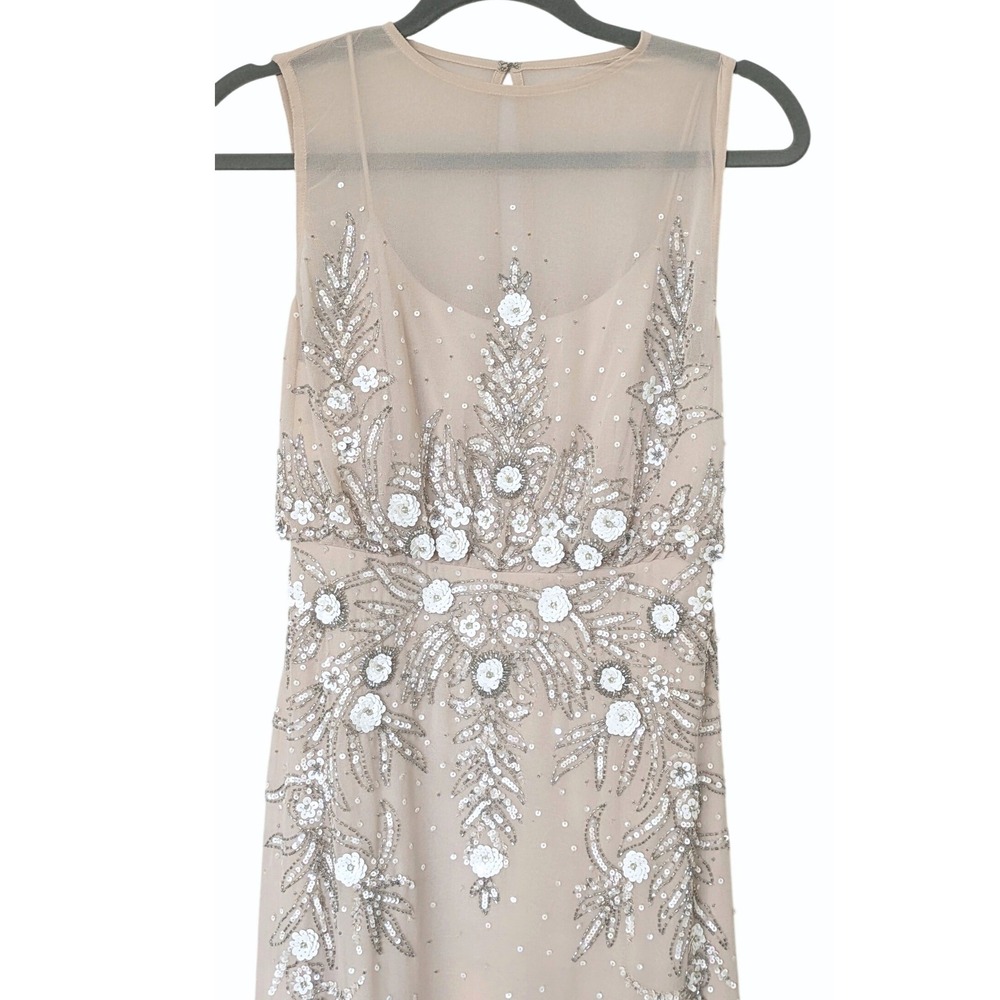 BHLDN Devon Beaded Illusion Maxi Gown Oyster Champagne Size 0 Like‎ New Formal - Picture 5 of 14